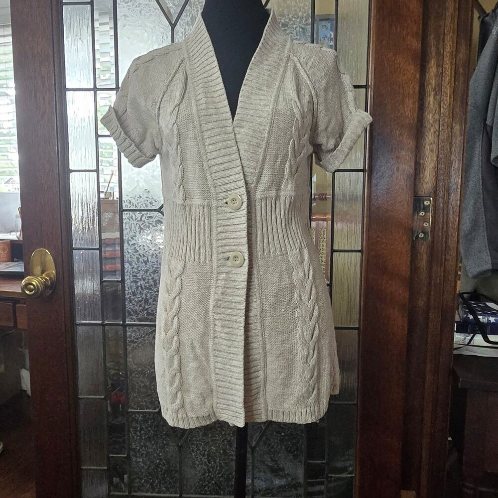 Kenneth Cole Reaction Women's Cable Knit Short Sleeve Cardigan Sweater Sz-Small